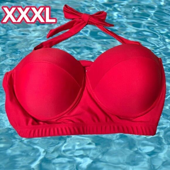 Halter Bikini Top XXXL Women’s Plus Red Bikini Top 38DD - Picture 2 of 7